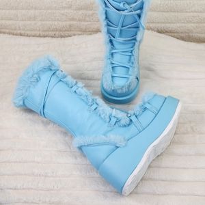Demonia Shoes Baby Blue Pastel Goth 31 Platform Furry Faux Fur